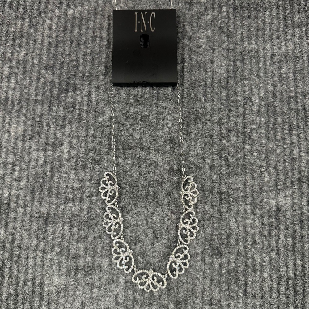 INC Festoon Necklace Women OS Silver New Crystal Filigree Scrollwork 100033741NK